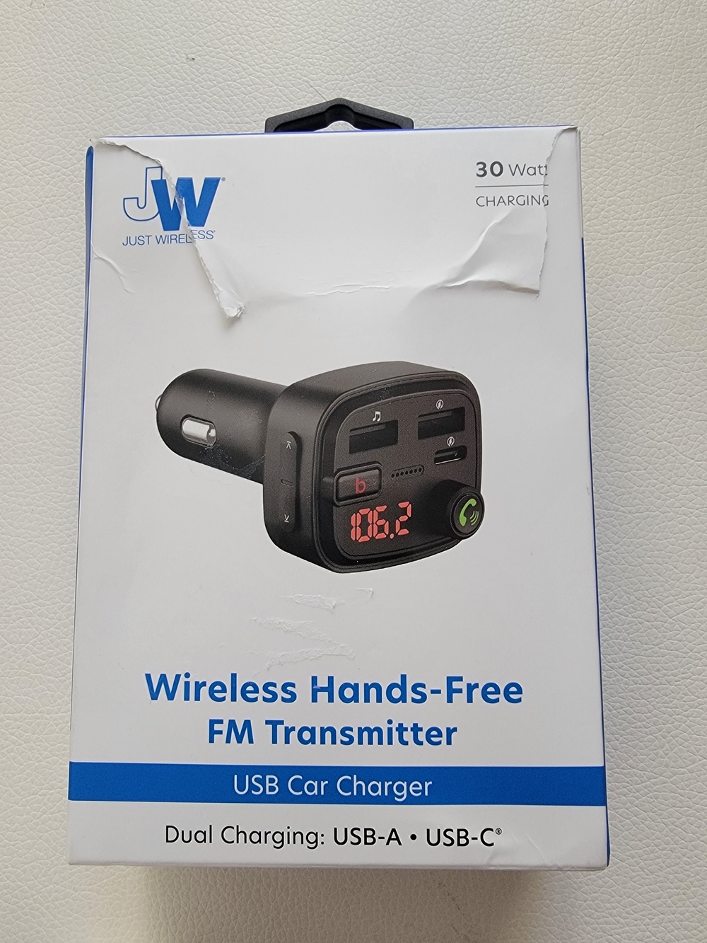 Just Wireless 30W Wireless Hands-Free FM Transmitter USB Car Charger